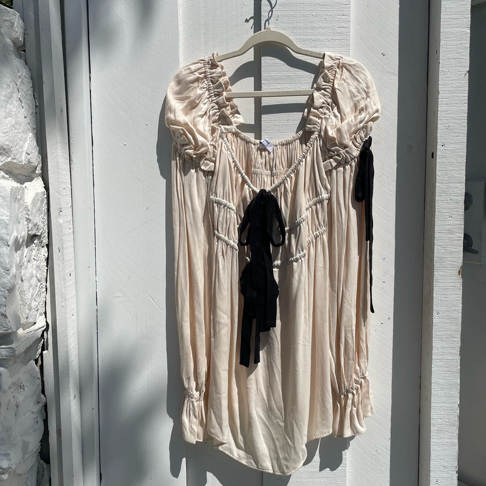 Reformation Cream Puff Sleeve Dress with Ruffled Tie Front